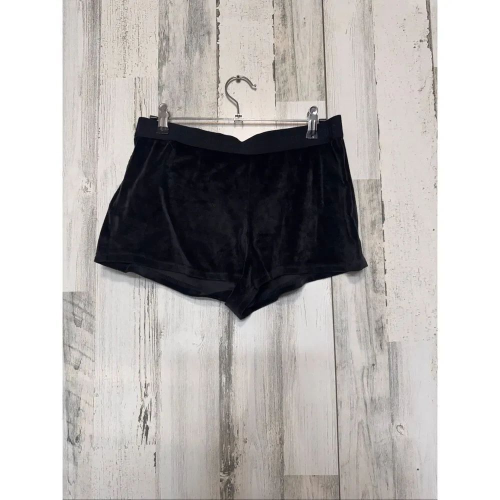 Juicy Couture Black Velour Sleep Shorts Rhinestone Logo Lounge Shorts Size M